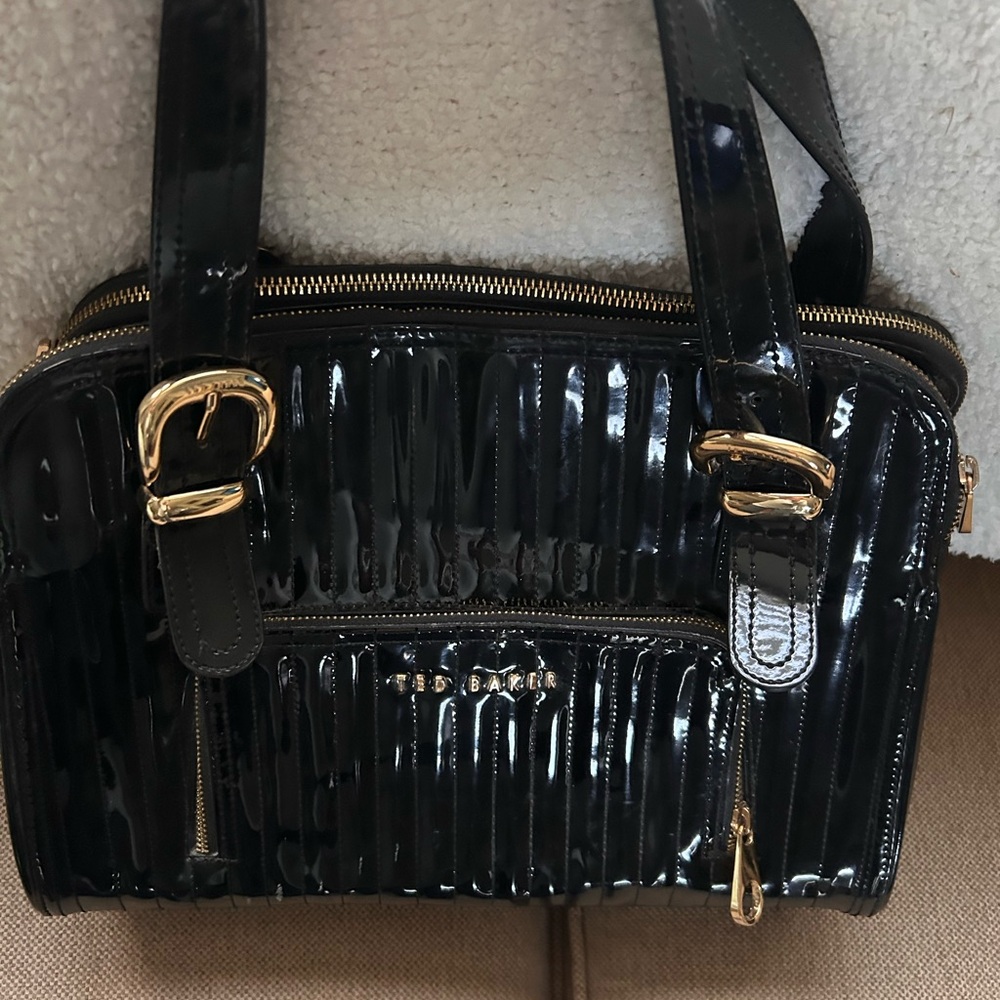 Ted Baker Glossy Black Satchel with Gold Accents - Picture 13 of 13